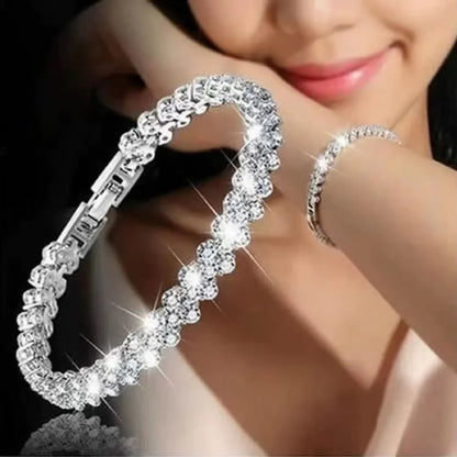 “Luxury Roman Crystal Chain Bracelets for Women, Trendy Rhinestone Charm Bangles”