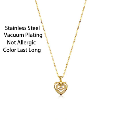 “Cute Beating Heart Crystal Pendant Necklace - Korean Fashion Stainless Steel Clavicle Chain.”