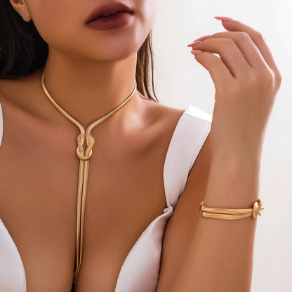 “2-piece set: smooth long snake chain necklace and bracelet, vintage Y2K style.”