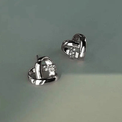 “Huitan Eternity Love Heart Earrings - Silver/Gold Color Fashion Studs for Women.”