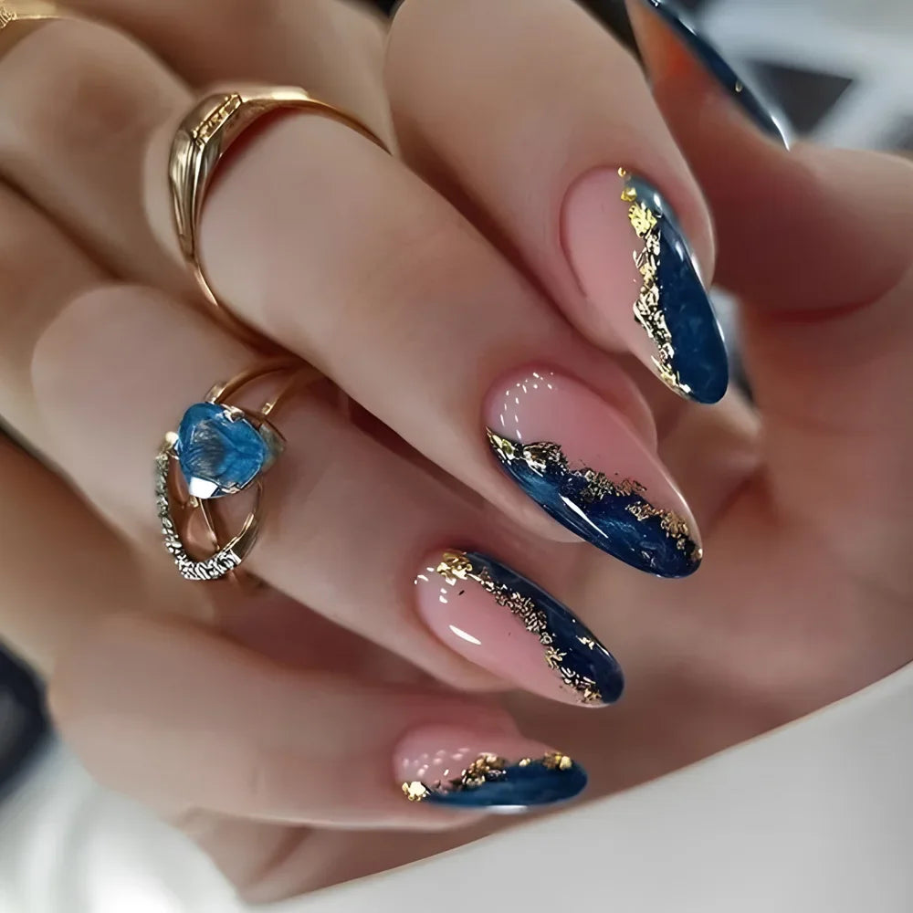 “24Pcs Matte Almond Press-On Nails – Autumn Winter Rose Leaf Design, Full Cover with Glue”