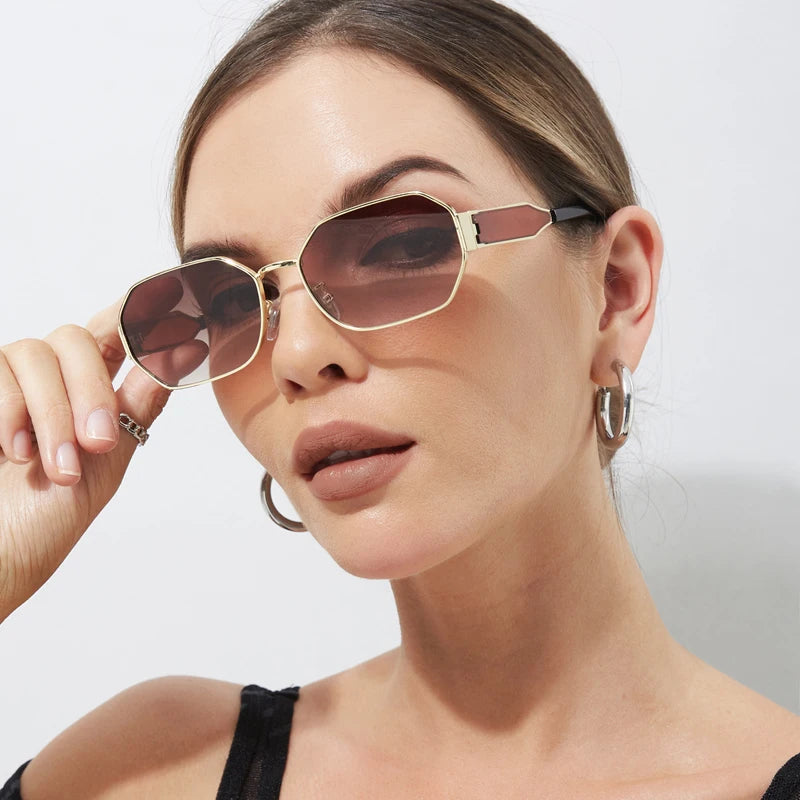 “Vintage rectangle sunglasses, retro metal frame, unisex designer black eyewear.”