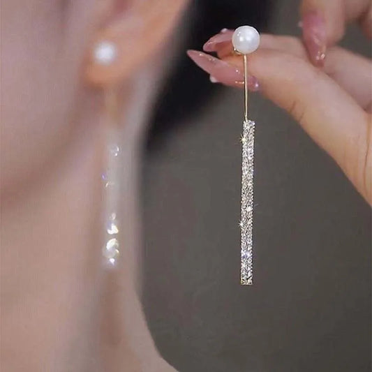 “Korean Tassel Pearl Drop Earrings - Luxury Gold Wedding Jewelry.”