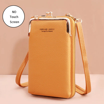“Women’s soft leather crossbody handbag with touch screen phone purse, small wallet.”