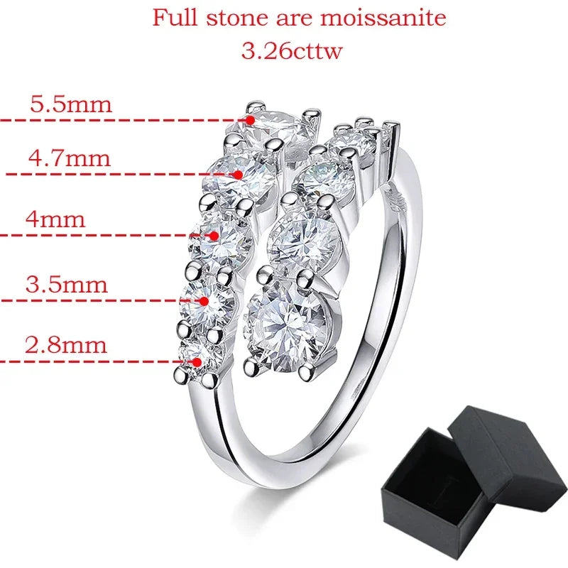 “Full Moissanite ring, 10 gems, 925 sterling silver, flawless wedding band.”