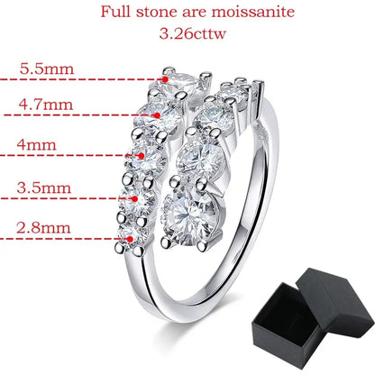 “Full Moissanite ring, 10 gems, 925 sterling silver, flawless wedding band.”