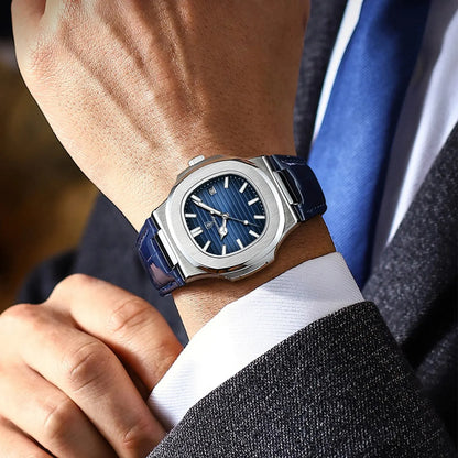 “Top Luxury Square Man Watch Date Waterproof Luminous Men’s Quartz Leather”
