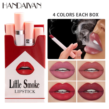 “Matte velvet lipstick set, 4pcs small size, long-lasting color, fade-resistant formula.”