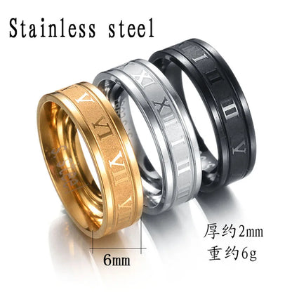“Classic Stainless Steel Roman Digital Ring Waterproof High Quality Punk Jewelry Gift.”