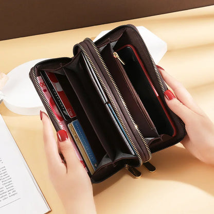 “Long Wallets for Women, Double Zipper Purse, Wristlet Wallet, Phone Holder”