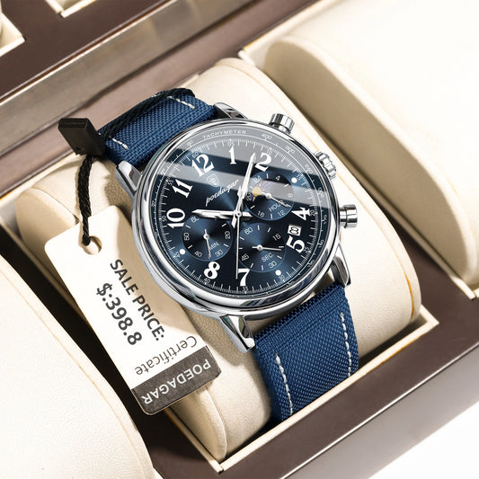 “Luxury Sports Men’s Watch, Waterproof, Luminous Chronograph, Stylish Quartz Timepiece.”