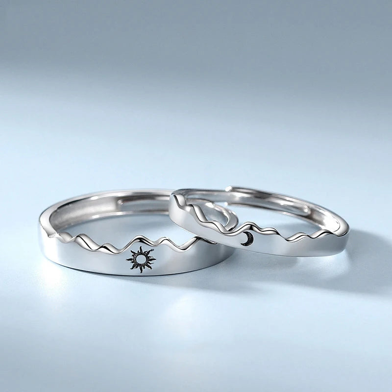 “Simple Couple Rings - Silver Sun & Moon Adjustable Open Ring for Men & Women.”