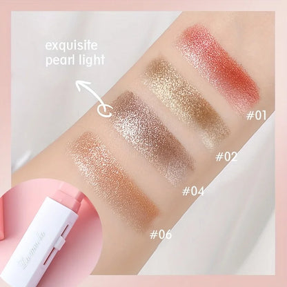 “2-in-1 waterproof highlighter and eyeshadow stick, long-lasting glitter eyeliner.”