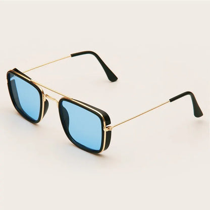 “Fashion metal square-frame sunglasses, retro European style, UV protection, Korean-inspired design.”