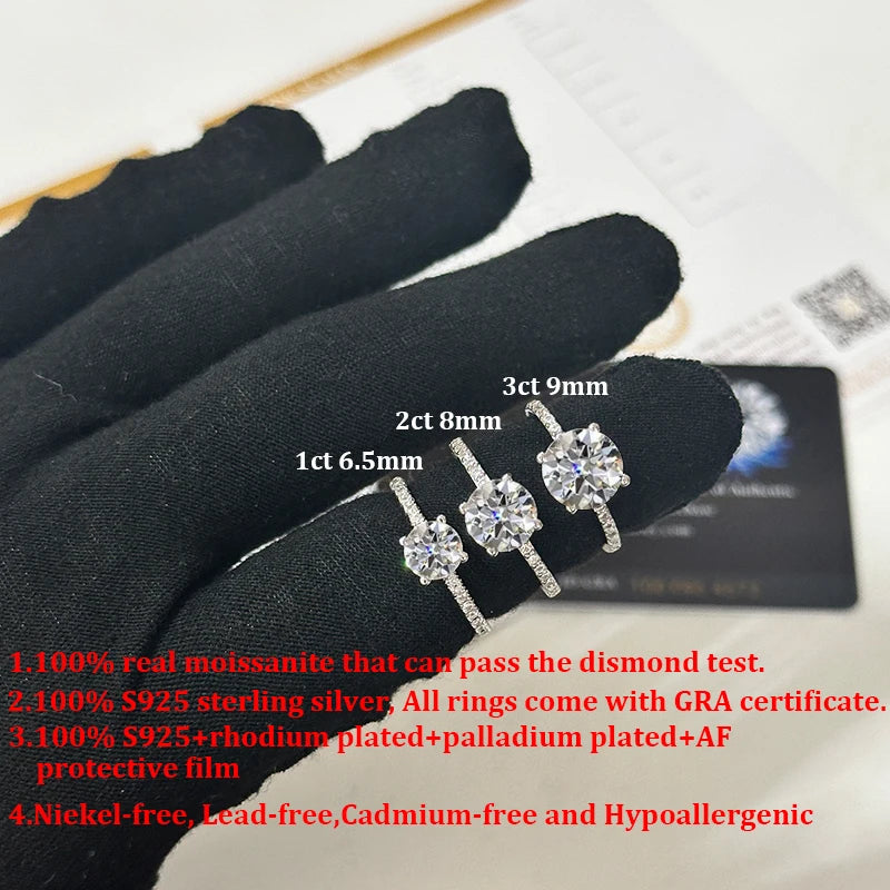 “Real 1-3CT Moissanite D Color Four Prong Ring 925 Sterling Silver Jewelry.”