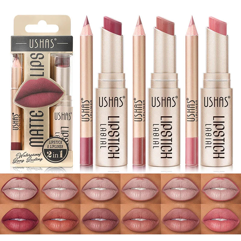 “12-color lip liner and matte lipstick set, long-lasting, easy coloring.”