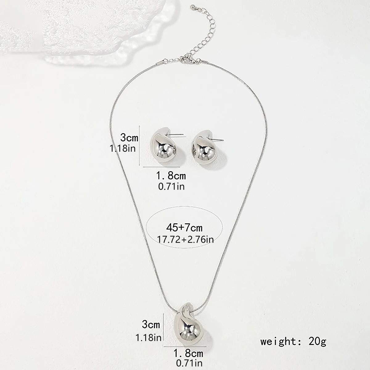 “3Pcs Gold-Plated Teardrop Necklace & Earrings Set - Trendy Jewelry.”