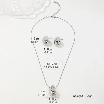 “3Pcs Gold-Plated Teardrop Necklace & Earrings Set - Trendy Jewelry.”