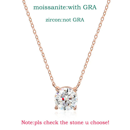 “Rose gold moissanite necklace, sparkling D color, 925 sterling silver pendant.”