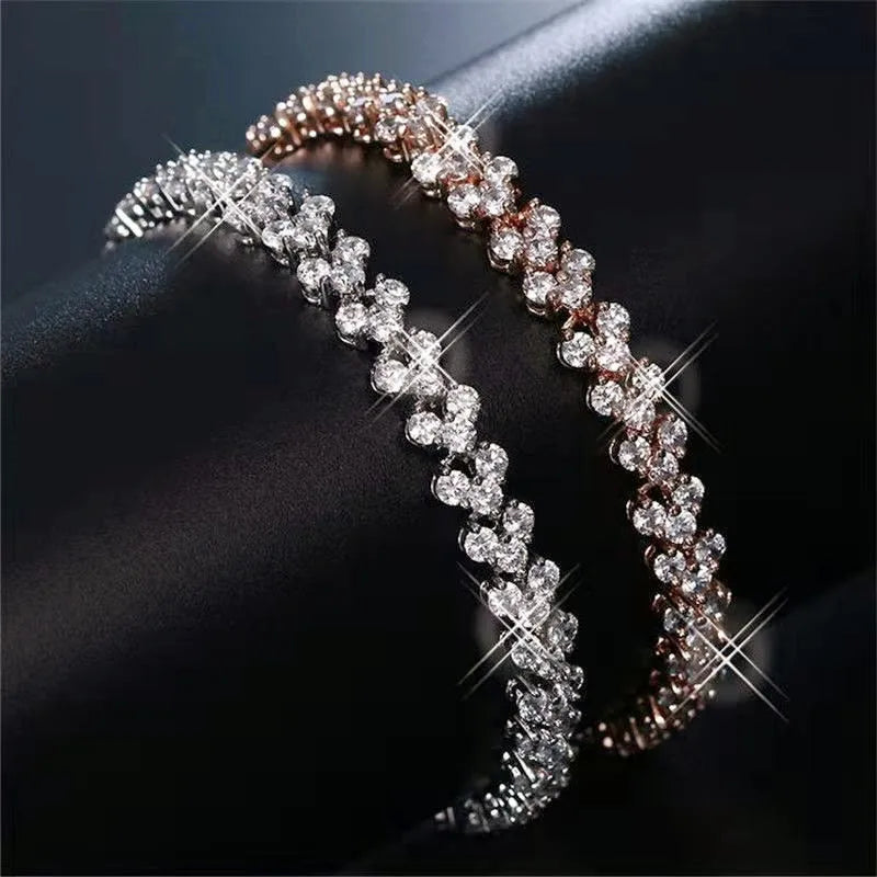 “Luxury Roman Crystal Chain Bracelets for Women, Trendy Rhinestone Charm Bangles”