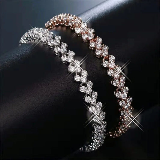 “Luxury Roman Crystal Chain Bracelets for Women, Trendy Rhinestone Charm Bangles”
