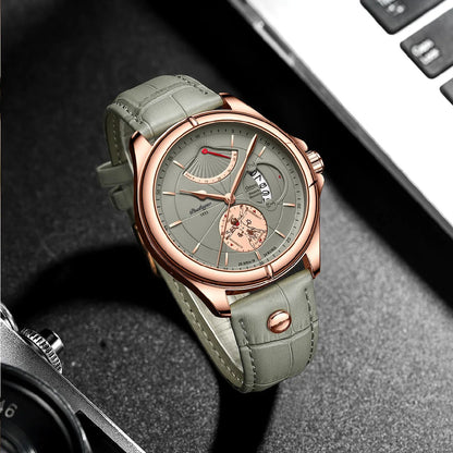 “Luxury Men’s Quartz Watch Waterproof Luminous Date Leather Fashion Wristwatch”