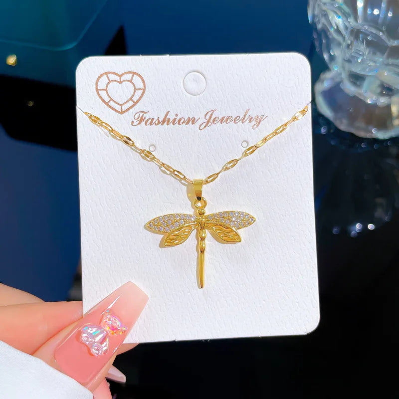 “316L stainless steel dragonfly pendant necklace, stylish, perfect gift for women.”