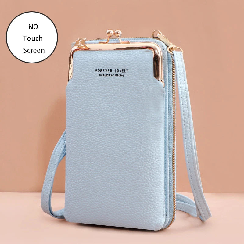 “Women’s soft leather crossbody handbag with touch screen phone purse, small wallet.”