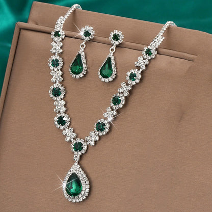 “3-piece claw chain geometric droplet earrings and necklace set, elegant wedding party gift.”