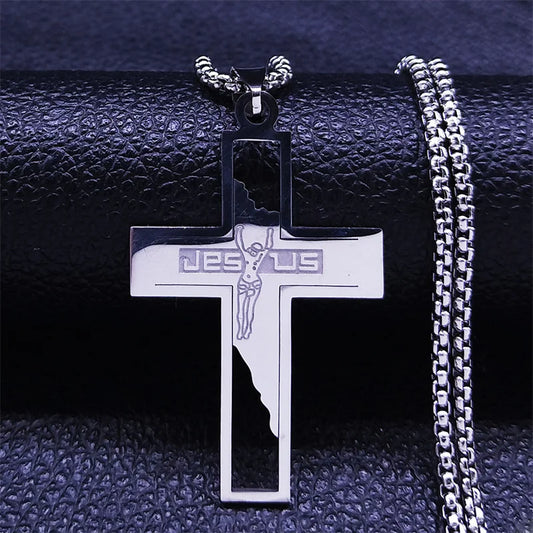 “Cross Stainless Steel Choker Necklace for Men - Gold Chain Jewelry.”