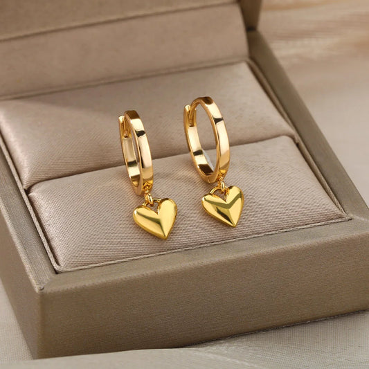 “Vintage Gold Heart Drop Earrings for Women, Stainless Steel, Wedding Valentine Gift.”