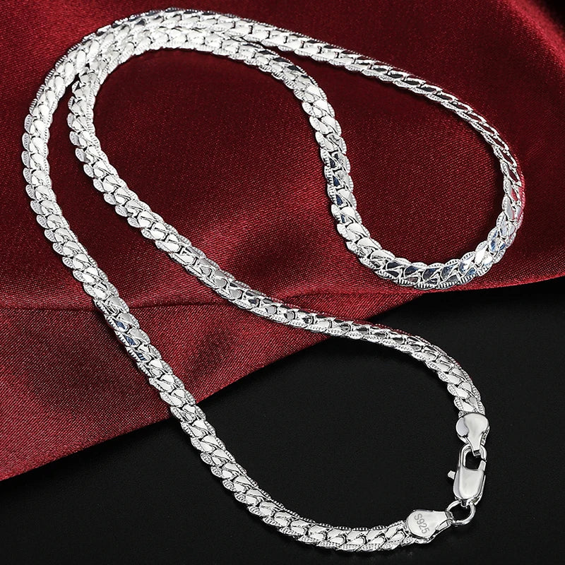 “925 Sterling Silver 6mm Side Chain Necklace - 16-24 Inch, Fashion Jewelry.”