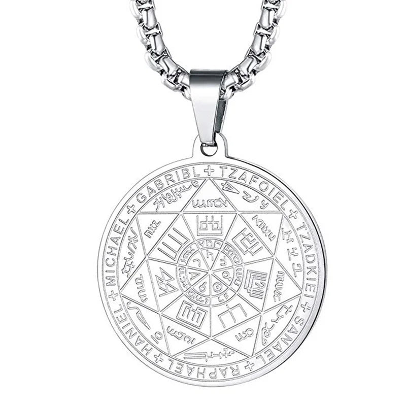 “Seven Archangels Amulet Stainless Steel Necklace - Seal of Solomon Protection Jewelry.”