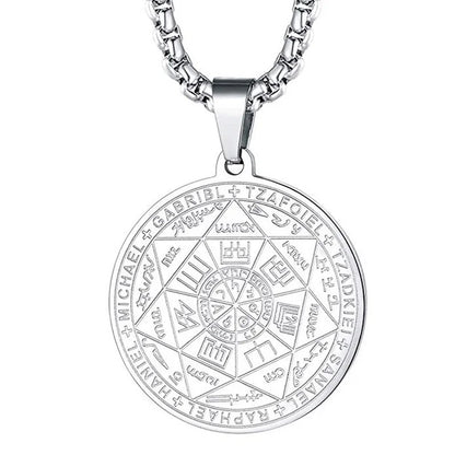 “Seven Archangels Amulet Stainless Steel Necklace - Seal of Solomon Protection Jewelry.”