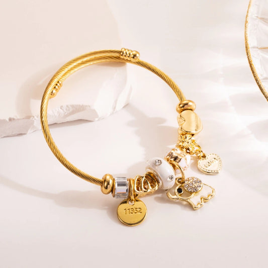 “Fashion Multi-Element Stainless Steel Circle Beaded Love Bracelet, Perfect Women’s Gift”