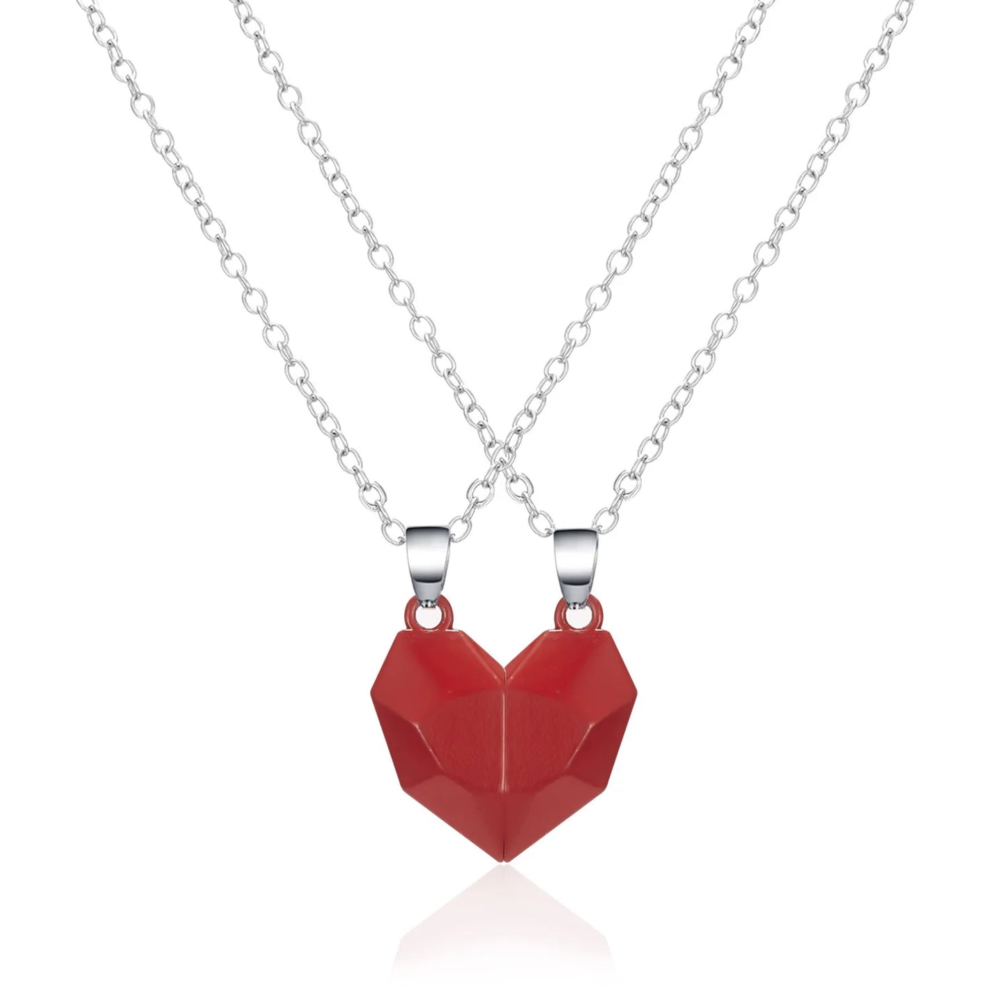 “Simple Couple Pendant Necklace – Electrocardiogram & Magnetic Heart Design, Valentine’s Day Gift”