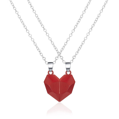 “Simple Couple Pendant Necklace – Electrocardiogram & Magnetic Heart Design, Valentine’s Day Gift”