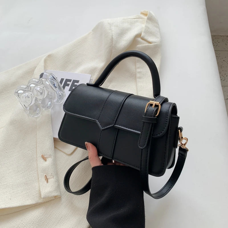 “PU leather shoulder bag, vintage square satchel, fashion crossbody handbag for women, black.”
