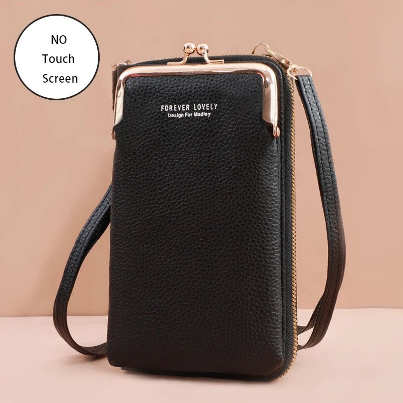“Women’s soft leather crossbody handbag with touch screen phone purse, small wallet.”