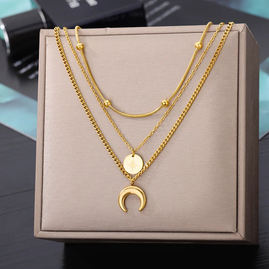 “316L Stainless Steel Heart Necklace - Multilayer Gold Goth Jewelry.”