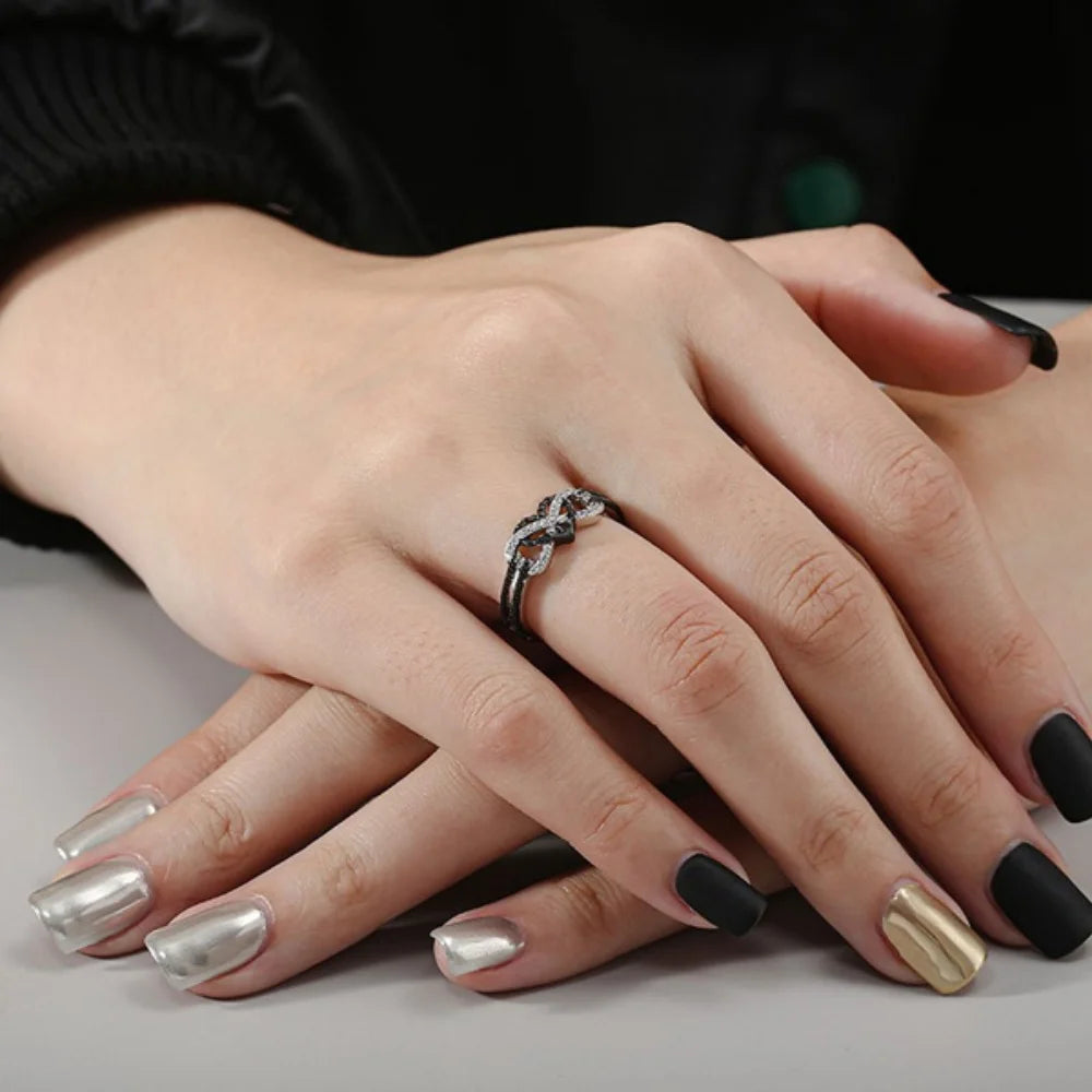 "Black Rose Gold Color Heart Rings Valentine's Day Birthday Gift"