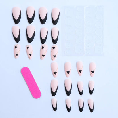 “24PCS Medium Stiletto Pink Press-On Nails – Full Cover Fake Nail Set with Love Design”