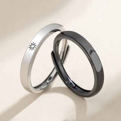 “Simple Couple Rings - Silver Sun & Moon Adjustable Open Ring for Men & Women.”