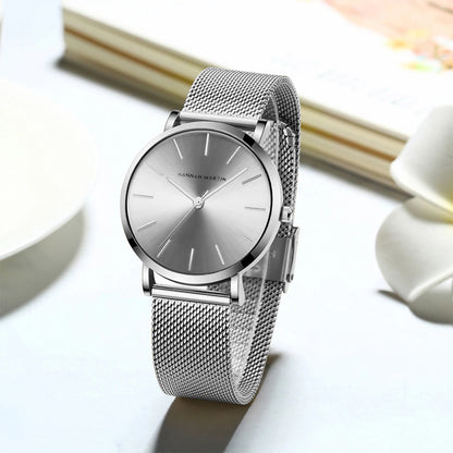 “Rose gold women’s bracelet watch, stainless steel mesh, simple, Japanese quartz.”