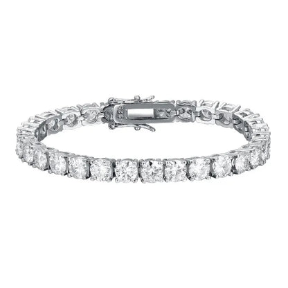 “Moissanite Tennis Bracelet, Sterling Silver, White Gold Plated, Sparkling Party Jewelry.”