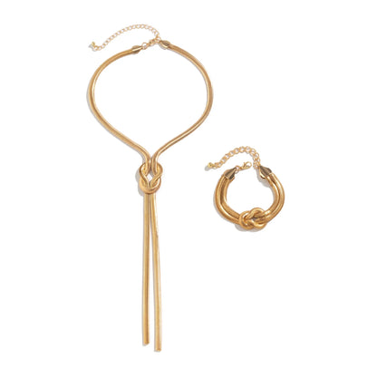 “2-piece set: smooth long snake chain necklace and bracelet, vintage Y2K style.”