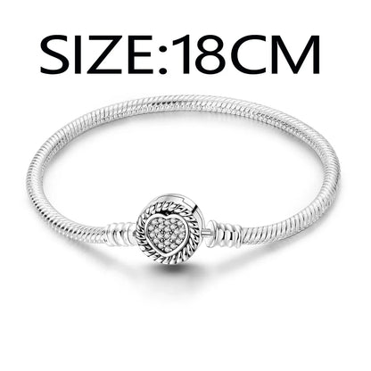 “MULA silver plated heart clasp snake chain bracelet, fits original charms, perfect gift.”