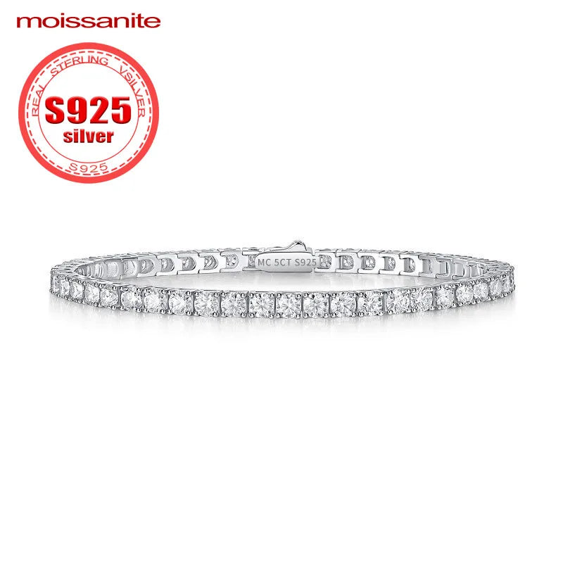 “925 sterling silver tennis bracelet with 0.3CT moissanite, elegant full-row design.”