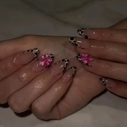 “24Pcs Matte Almond Press-On Nails – Autumn Winter Rose Leaf Design, Full Cover with Glue”