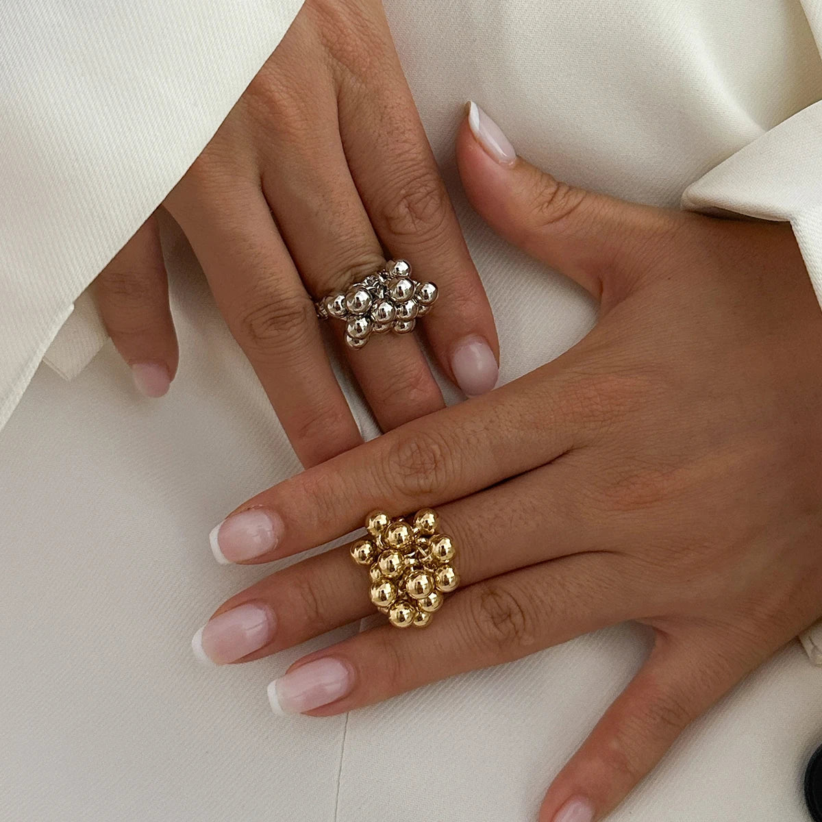 “IngeSight.Z creative CCB small ball ring for women and men, irregular metal open ring, trendy punk couple jewelry.”
